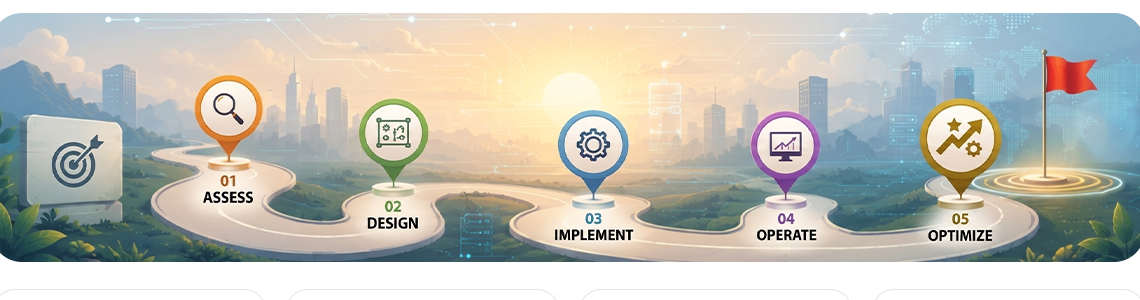 Five-step roadmap: Assess, Design, Implement, Operate, Optimize
