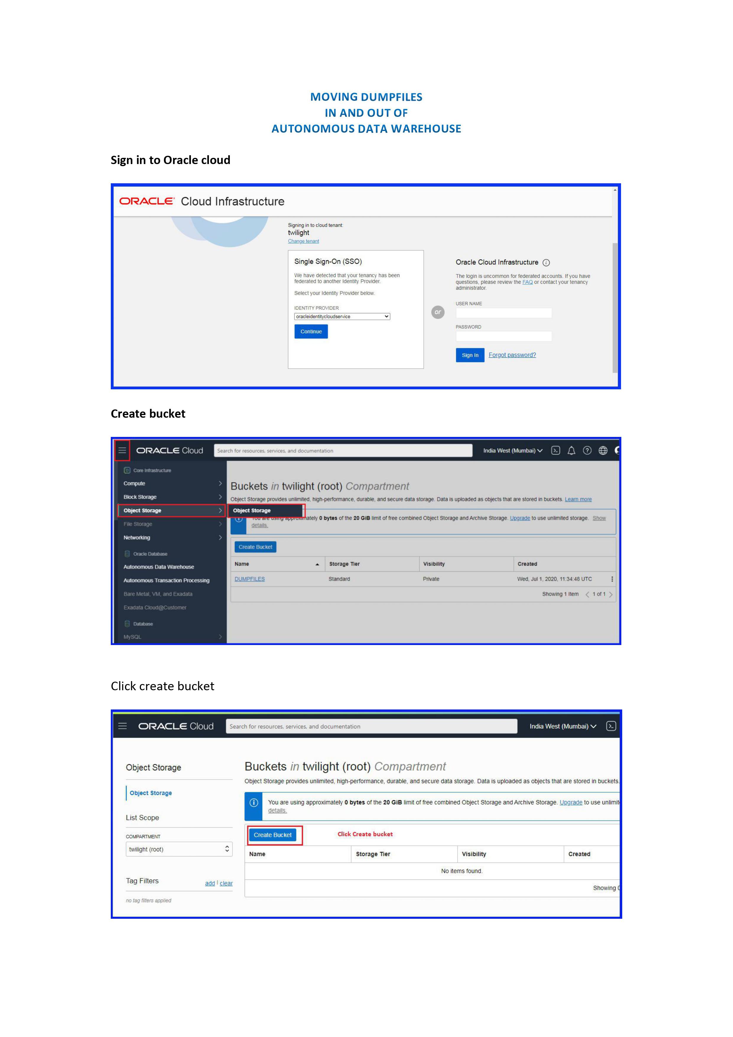 Moving datapump dumpfiles In and Out of Autonomous data warehouse