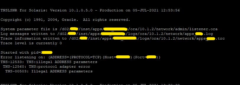 Apps listener fails to start on cloned instance with TNS-12533
