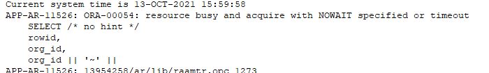 APP-AR-11526: ORA-00054: resource busy and acquire with NOWAIT specified or timeout