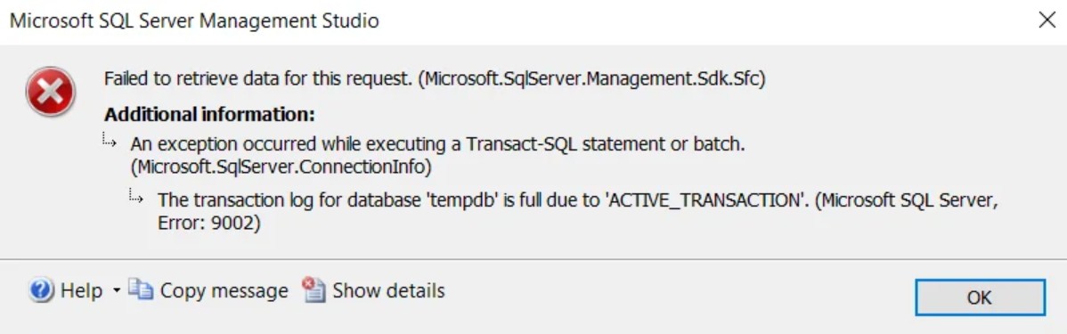 SQL Server – TempDB Transaction Log Full