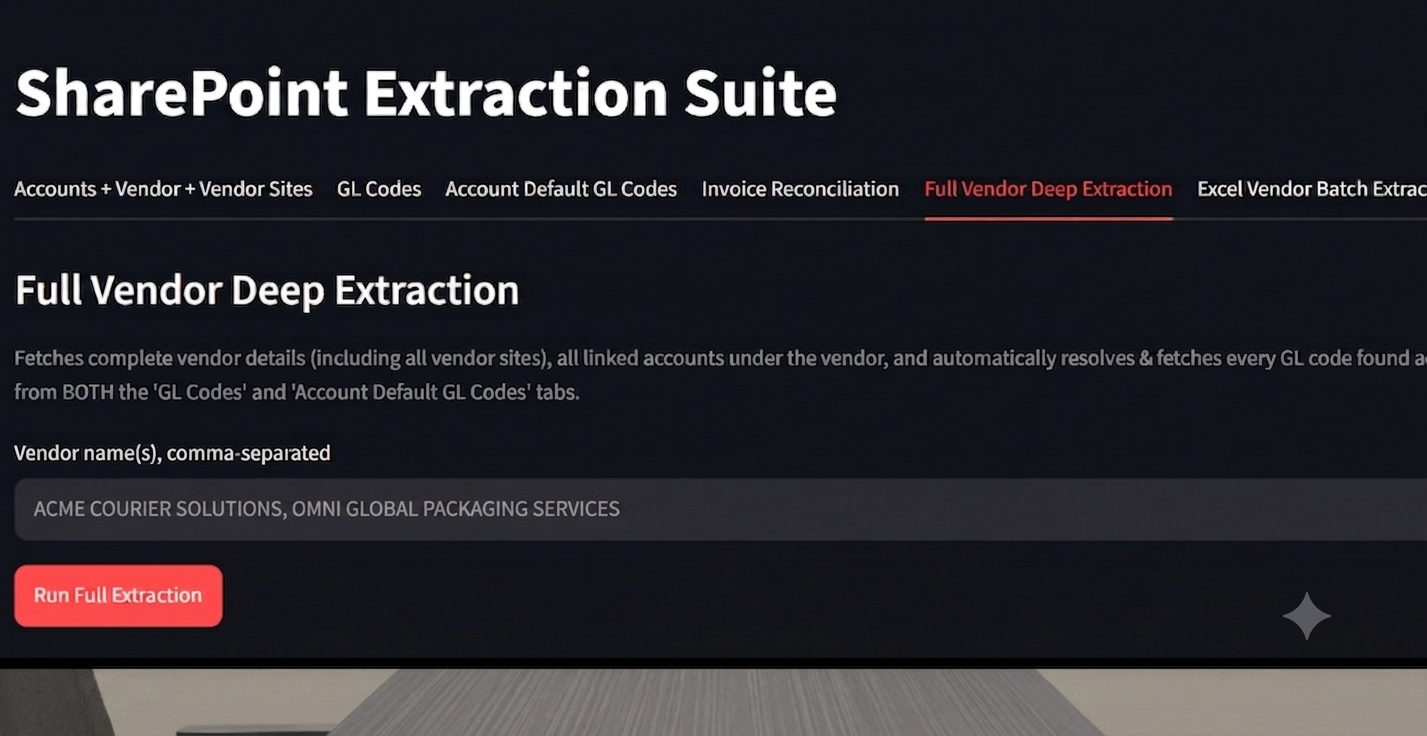 Full Vendor Deep Extraction screen processing multiple vendors